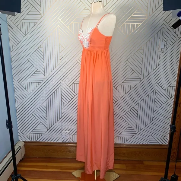 Amanda Uprichard Maxi Dress Sleeveless Embroidered Floral Silk Orange Size‎ XS - Image 7