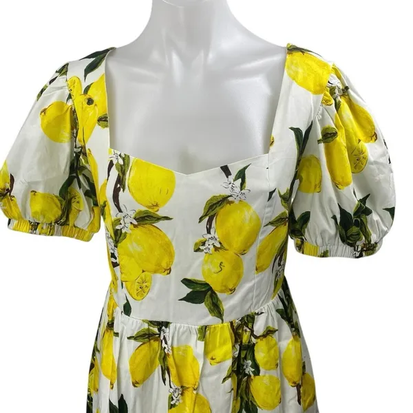 English Factory White Yellow Lemon Short Puff Sleeve Fit & Flare Mini Dress S - Image 3