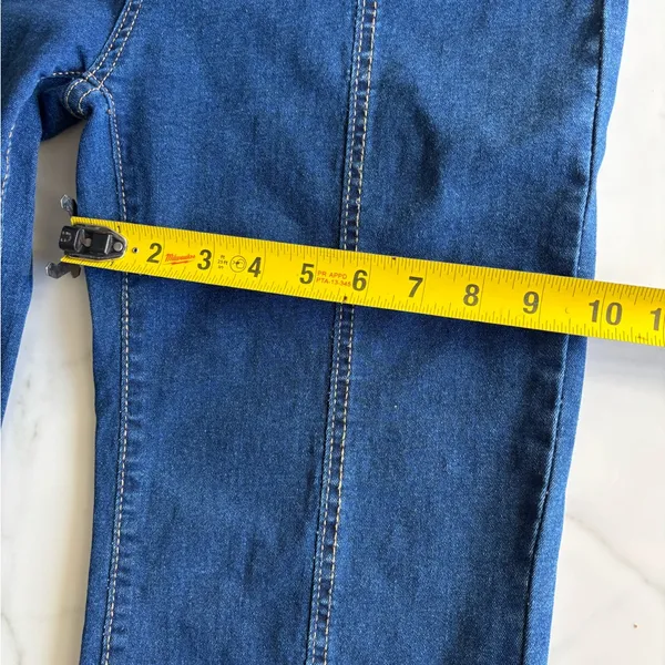 Women’s High Waisted Denim Jeans Size L Button Front Bootcut Blue - Image 7