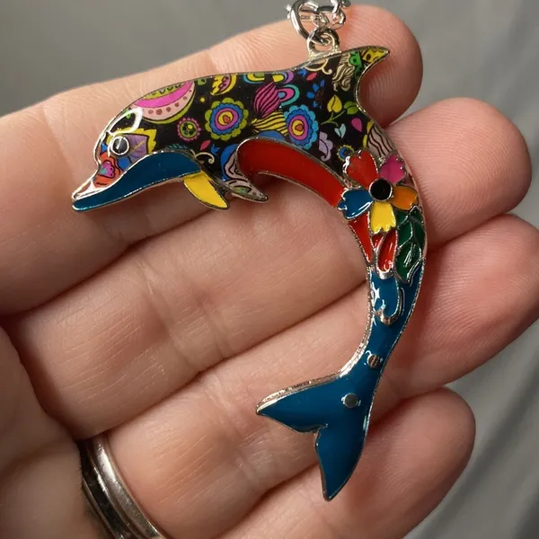 Colorful Dolphin Necklace Women's Enamel Floral Boho Statement Ocean 20"‎ New - Image 3