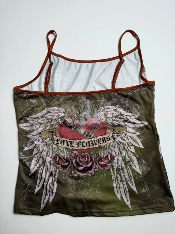 Grunge Fairycore Sexy Camisole Sexy Graphic Wing & Heart Design Tank Top - Image 2