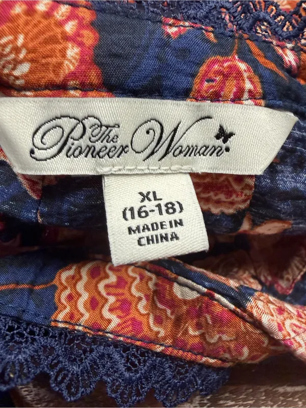 The Pioneer Woman XL Floral Pleated Ruffle Henley Blouse Boho NWT - Image 10