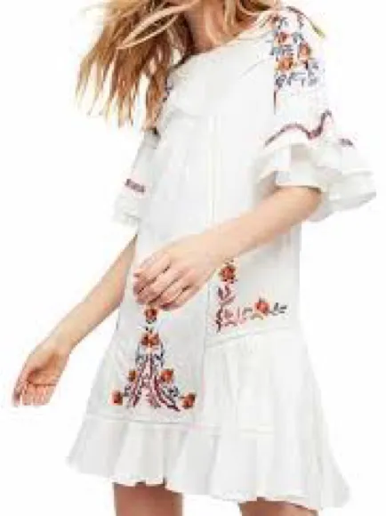 Free People Tunic Dress Womens XS Ivory NEW Embroidered Boho Ruffle - Image 2