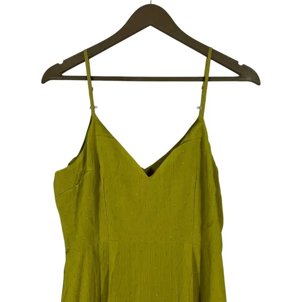 RAGA Tiered Metallic Clip Dot Maxi Dress Chartreuse Boho Ruffle Size L - Image 2