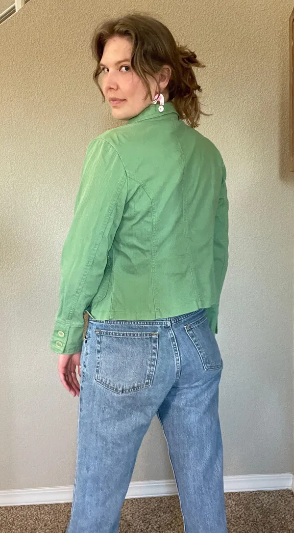 y2k green denim jacket Size L - Image 6