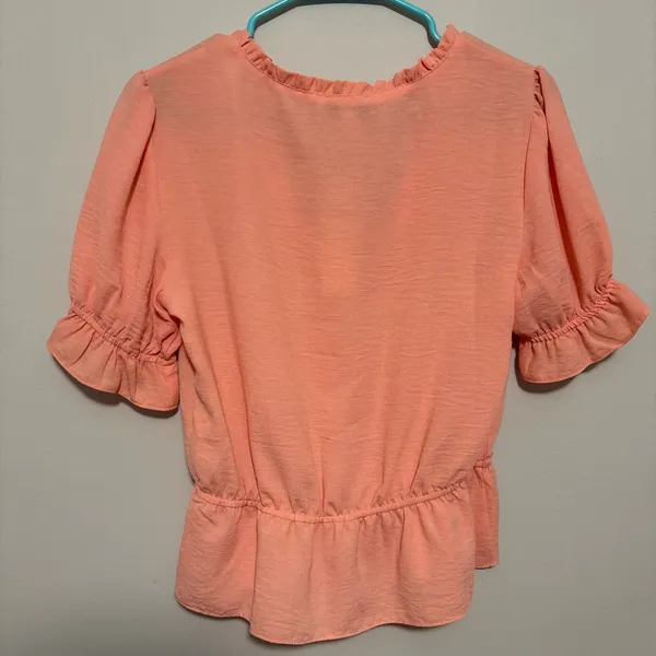 Topshop Coral Ruffle Peplum Blouse - Image 4