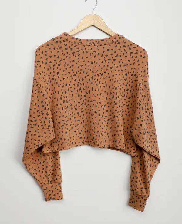 Lulus Last Spot Rust Brown Dot Print Pullover Sweatshirt - Image 3