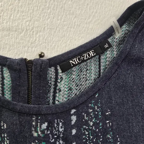 NIC+ZOE Womens XL Navy Blue Abstract Knit‎ Fit and Flare Sleeveless Dress - Image 4