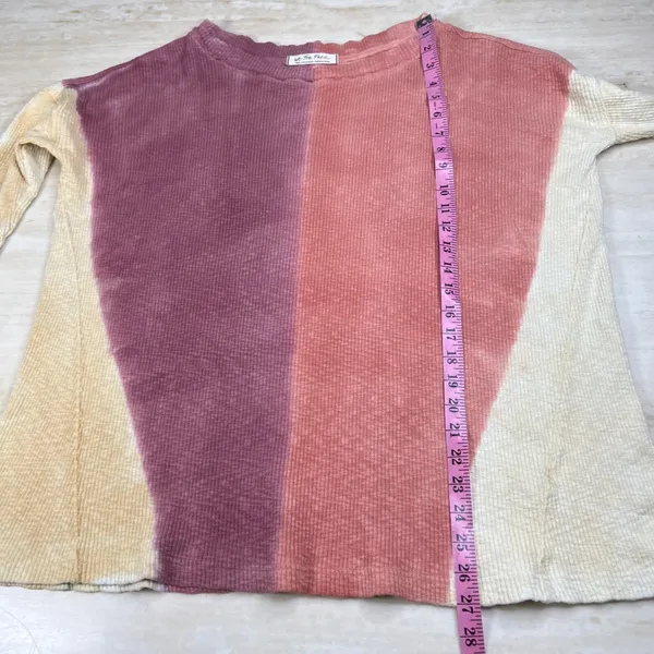 We The Free Free People Colorblock Thermal Waffle Knit Top Plum Coral Small - Image 6