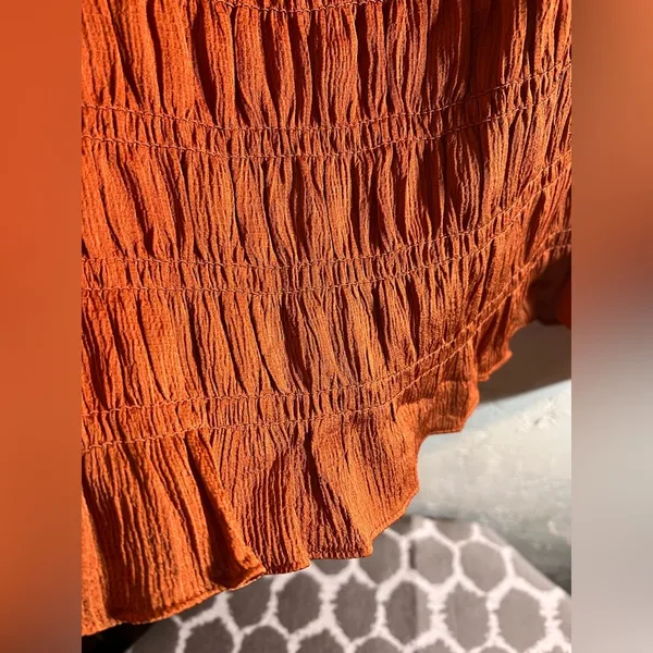 A New Day Orange Smocked Ruffled Sleeve Blouse NWOT ruffles square neckline boho - Image 7