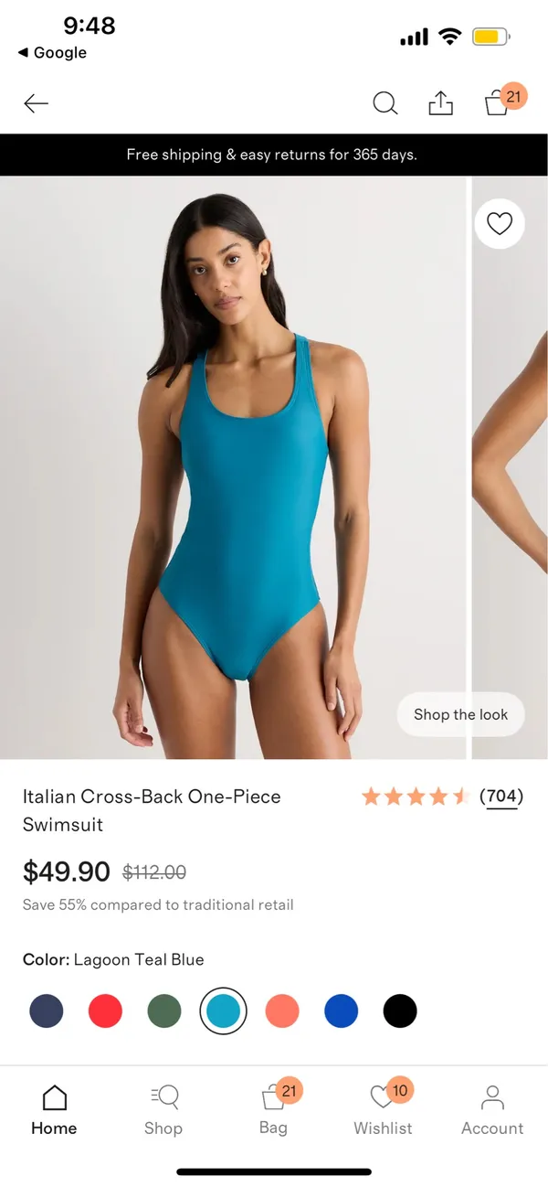 New Quince Italian Cross-Back One-Piece Swimsuit in Blue Size Medium MSRP $49.90 - Image 2