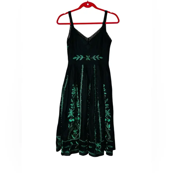 Vintage Sue Wong Linen Midi Dress Beaded Embroidery Summer Party Vacation - Image 15