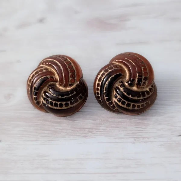 Vintage Clip On Earrings Really Unusual Slightly Opaque Brown Tone Statement - Image 2