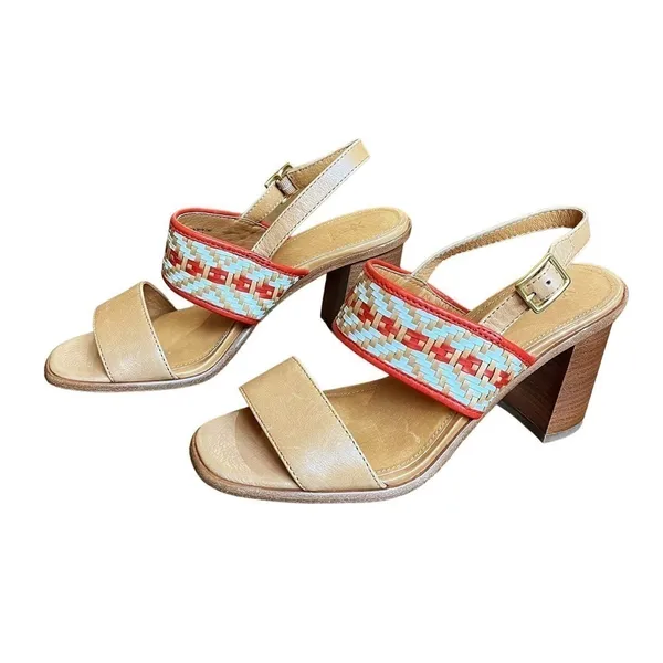 Frye Sandals Size 8 Tan Open Toe Braided Leather Amy Ankle Strap Block Heel - Image 8