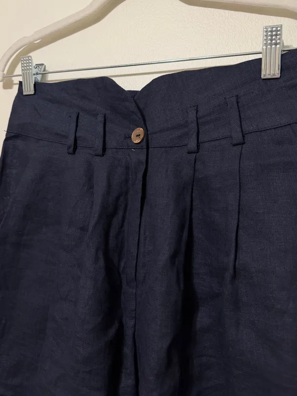 Stillwater Linen Knotch Waist Pants Size Small Navy Blue Coastal Beach Wide Leg - Image 5