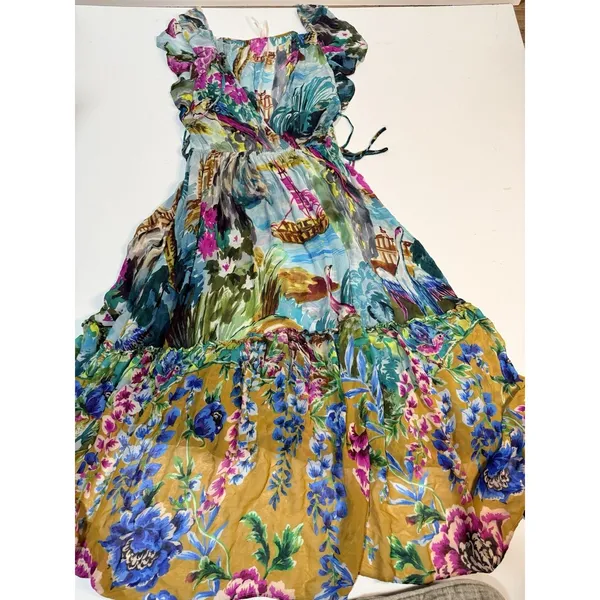 Anthropologie V-Neck Flutter-Sleeve Colorful Tropical Print Dress Xs - Image 6