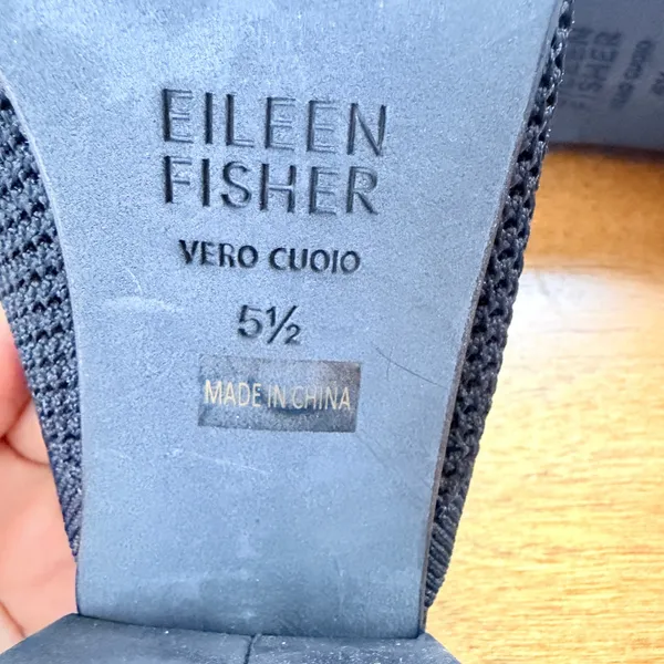 Eileen Fisher Betsy‎ Mules Shoes Black Knit Mesh Block Heel Women's Size 5.5 - Image 5