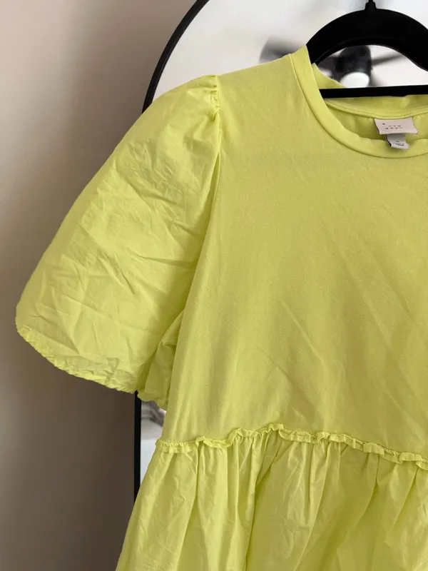 A new day Yellow Puff Sleeve Babydoll Dress - Image 3