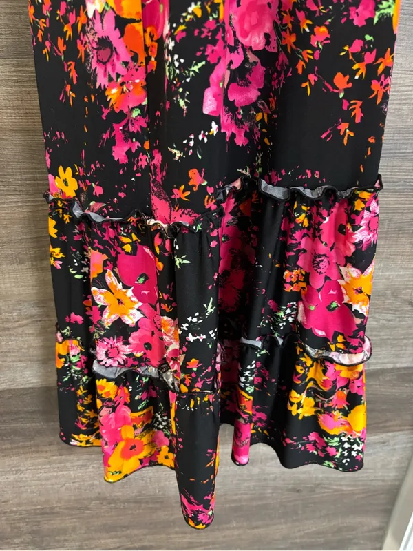 Strapless Black Maxi Dress with Pink & Yellow Floral Print - Image 2