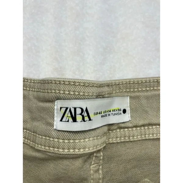 ZARA Wide Leg Cropped‎ High Rise Tan Khaki Pants Women US 14 EUR 46 - Image 2