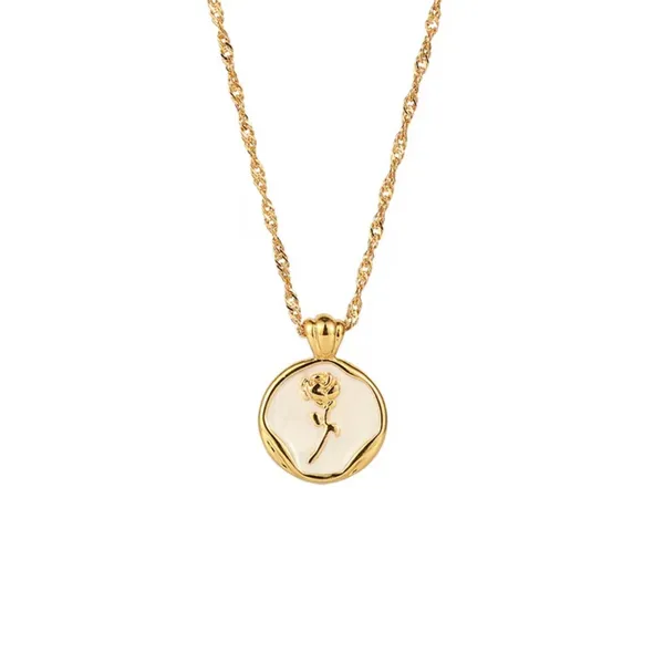 Gold Pendant Necklace with Rose Design - Image 2