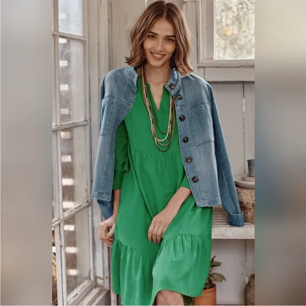 J. Jill Jardin Fern Green Linen Mixed Quarter Women Dress Size Médium NWOT - Image 5