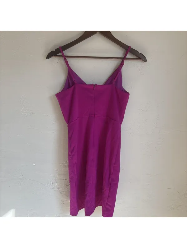 She + Sky Womens Small Magenta Purple Twist Front Cami Dress Tulip Hem Cocktail - Image 5