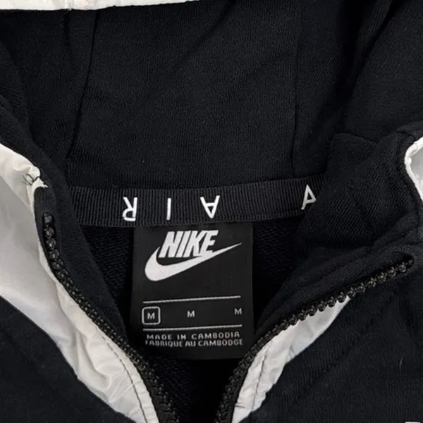 Nike Air Sportswear Club Fleece Black White Full-zip Loose Crop Hoodie Medium - Image 2