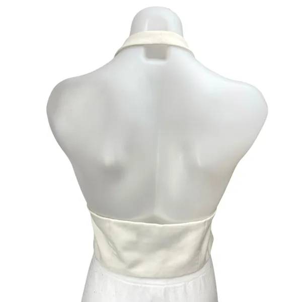 Zara Women's White Sleeveless Halter Open Back Button Down Vest Crop Top Size M - Image 2