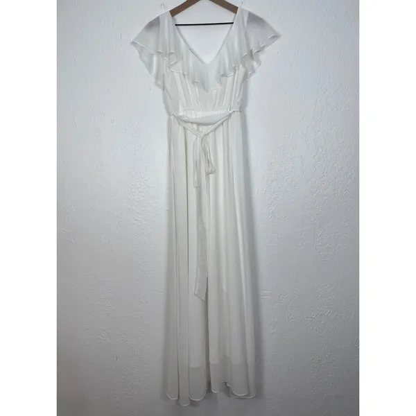 Baltic Born Katya White Ruffle Maxi Dress Chiffon Bridal Wedding Size Small - Image 4