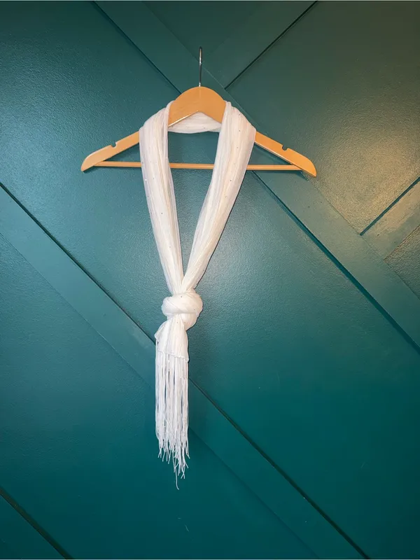 Jessica McClintock White Fringed Scarf with Subtle Sparkle - Image 3