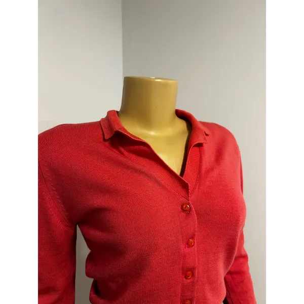 Vintage Grey Deer Coral Pink Wool Cardigan Polo Collar Button Front Sweater 36 - Image 2