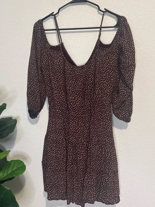 Paige of shoulder Long Sleeve Floral Mini Dress in dark purple - Image 6