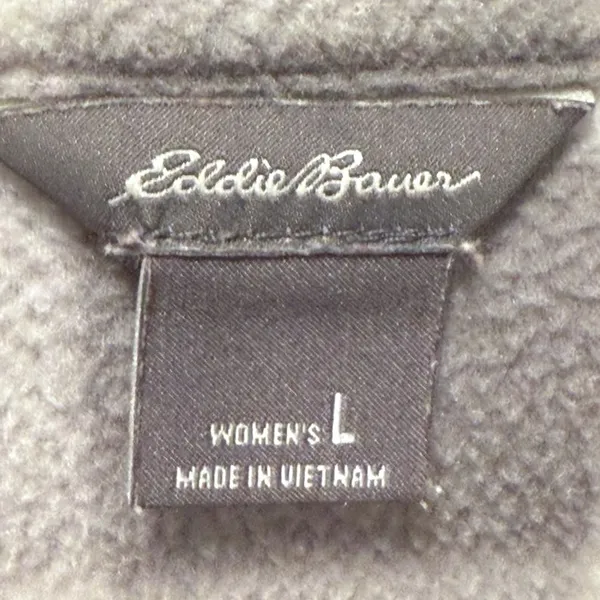 Eddie Bauer Fleece‎ Shirt Gray Buffalo Plaid Button Front Outdoorsy Womens L - Image 6