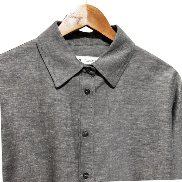 Zara Women ZW Collection Cropped Top L Gray Cotton Linen Boxy Minimalist Coastal - Image 3