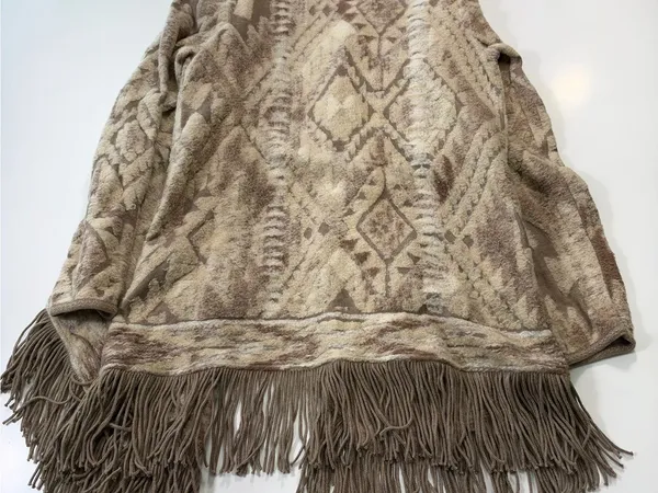 Lucky Brand Taupe & Beige Patterned Fringe Open Cardigan Size Large - Image 10