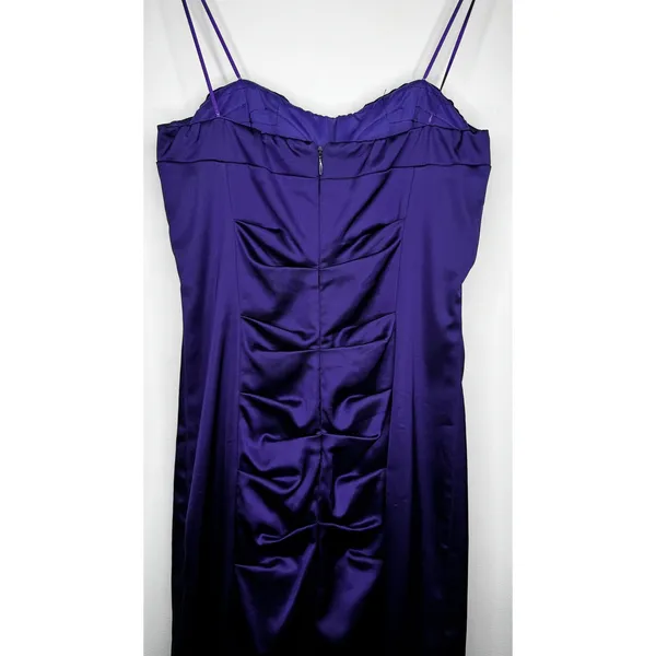 Vintage 1990s Cache Purple Satin Ruched Strapless Mini Dress XS - Image 15