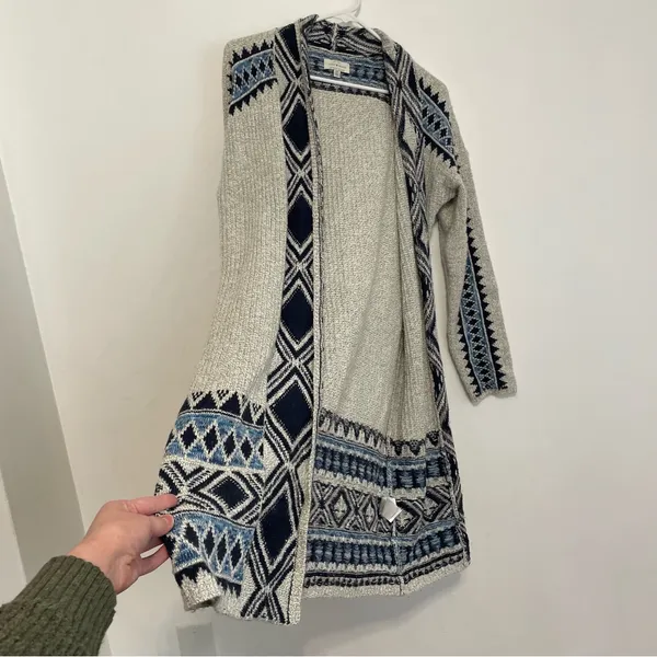 LUCKY BRAND Aztec Open Cardigan Tribal 3rd Piece Multi Navy Blue Boho Duster S - Image 11
