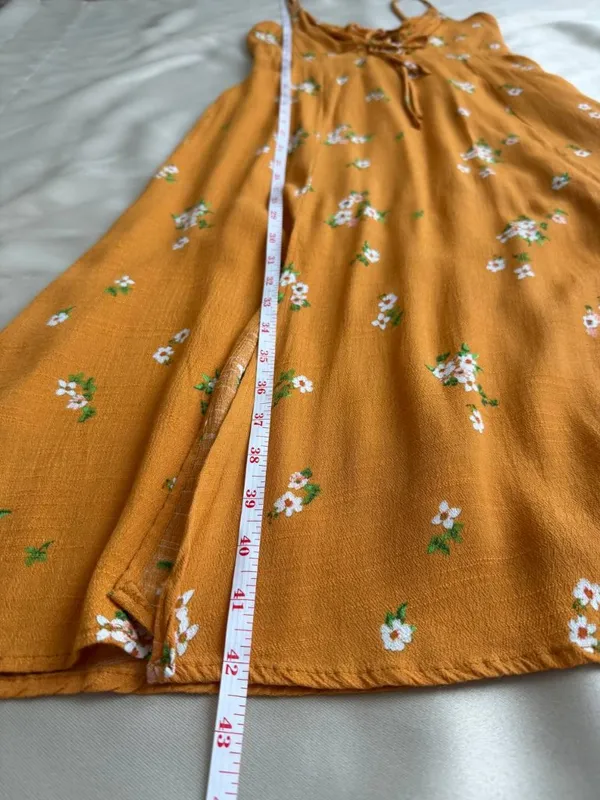 ASTR The Label Mustard Floral Ruched Midi Slip Dress Size S Tie Front Summer - Image 13