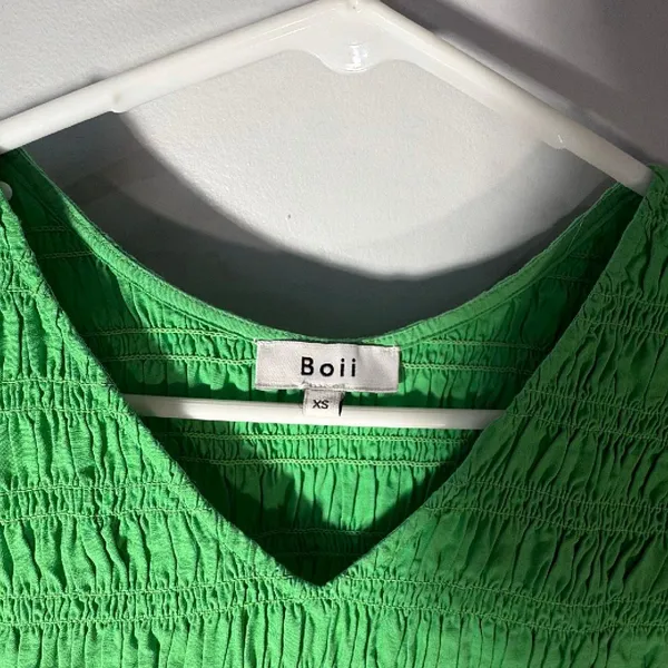 BOII Green Smocked Puff Sleeve Maxi Dress XS Cotton Tiered Ruffle Cottagecore - Image 8