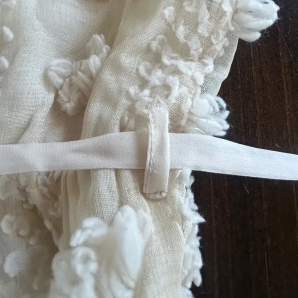 &merci Pom Pom Mini Dress Small Cream Boho Textured Ruffle Cottagecore Romantic‎ - Image 8