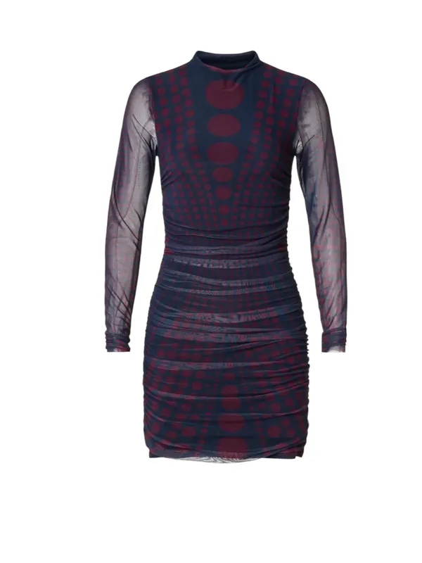 AFRM- Darcie Navy and Burgundy Dot Ruched Mini Dress Size S - Image 5