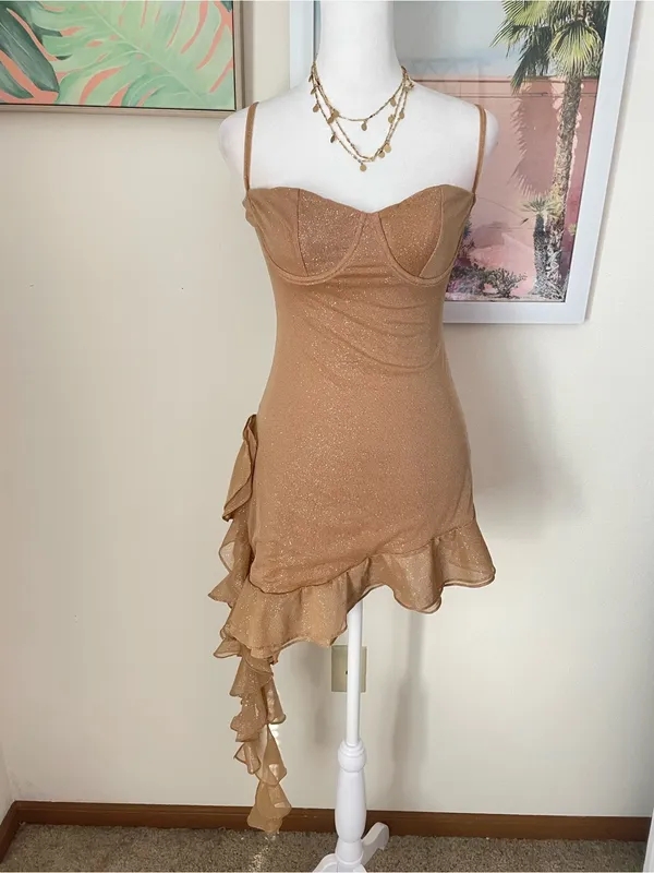 Babyboo Dixie Gold Sparkle Glitter Mini Dress in Small New *NO GLOVES* - Image 3