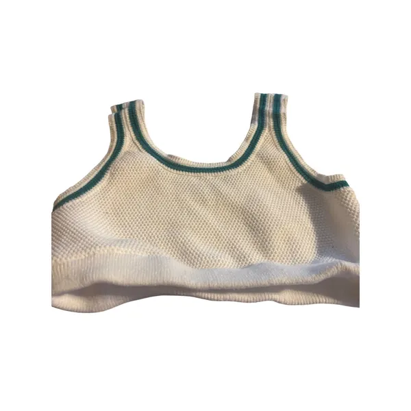 White Cropped Sweater Tank Green Trim Size S - Image 2