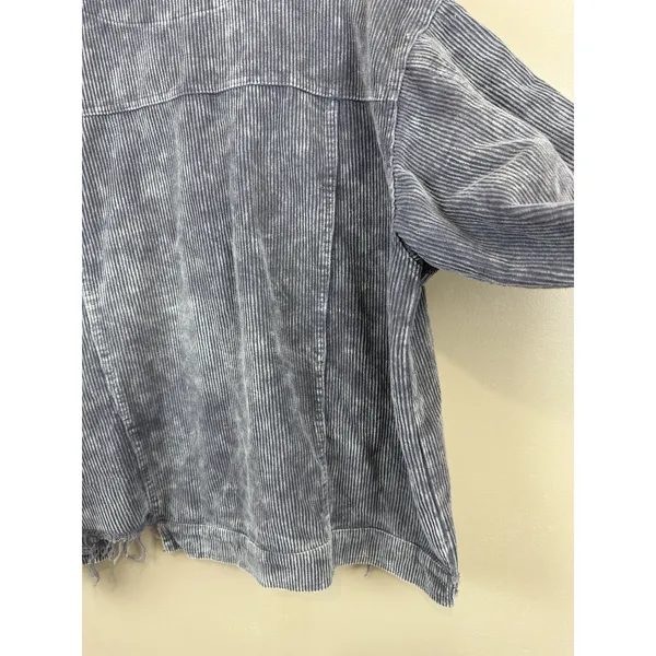 Pol Women’s Corduroy Button Distressed Gray Raw Hem Jacket Plus Size 3XL - Image 13