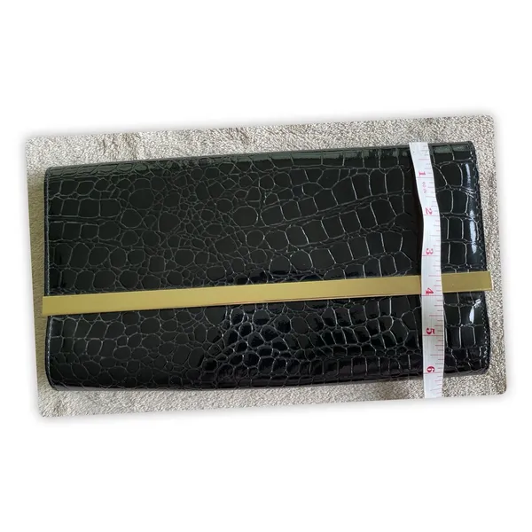 ALDO Black Faux Croc Clutch Wallet‎ Purse Envelope Gold Bar Snap Closure Large - Image 8