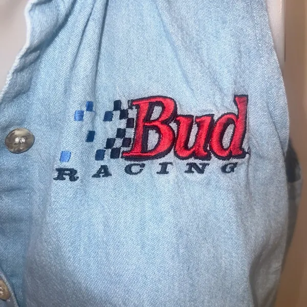 Bud Racing Denim Sleeveless Shirt NASCAR vintage - Image 4