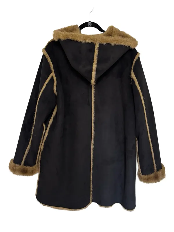 Vintage Dennis Basso Vegan Faux Fur Faux Suede Reversible Coat Black Tan -Size L - Image 2