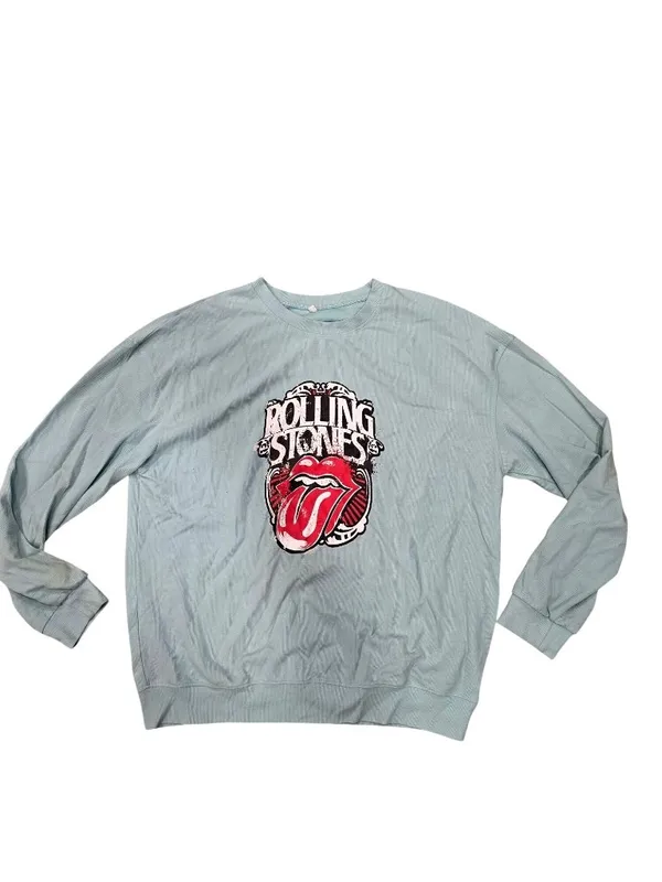 Rolling Stones Graphic Crewneck Sweatshirt Blue 2XL Vintage-Inspired Long Sleeve - Image 2