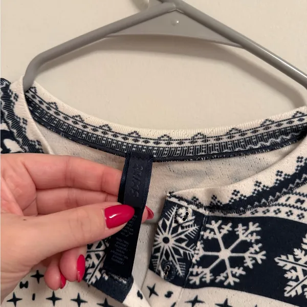 Skims Fair Isle Plush Pointelle Pajama Top in Navy size Small (S) - Image 3